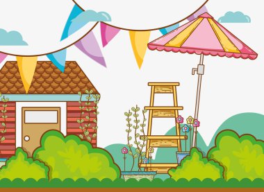 tatil kabin doğa ve öğeleri vektör çizim grafik tasarım