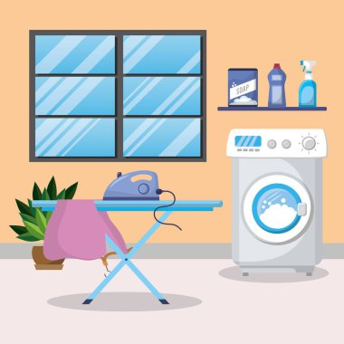 Aletleri vektör çizim grafik tasarım ile boş çamaşır odası