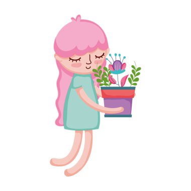 küçük kız houseplant vektör çizim tasarım kaldırma