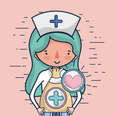 kan bağışı kadın hemşire ve kalp sağlık simge çizgi film vektör çizim grafik tasarım