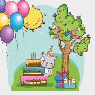 mutlu Doğum günü kartı sevimli hayvan çizgi vektör çizim grafik tasarım ile