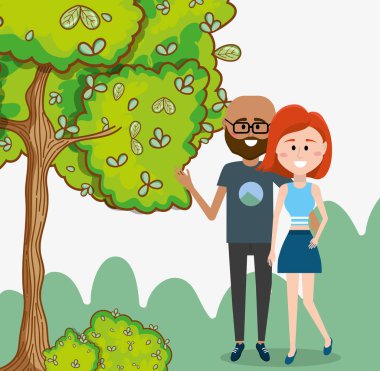 Genç çift açık havada bahar zevk illüstrasyon grafik tasarım vektör