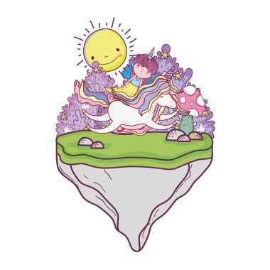 tek boynuzlu at ve peri manzara vektör çizim tasarım