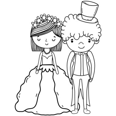 Çift Düğün Sevimli çizgi vektör çizim grafik tasarım