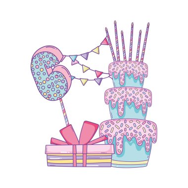 İyi ki doğdun sayı altı pasta ve hediye kutusu karikatürler vektör çizim grafik tasarım ile