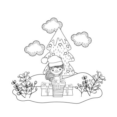 çimen vektör çizim tasarım hediyeler ile sevimli Noel Baba Yardımcısı