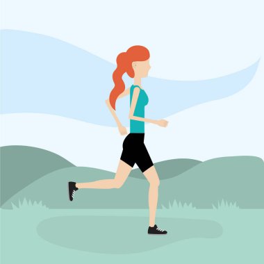 Açık havada sağlıklı yaşam tarzı çizgi film çalışan genç kadın