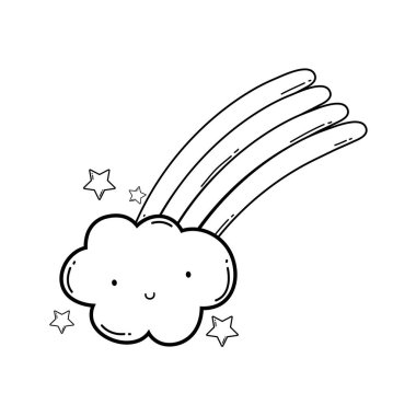 Şirin bulut ve gökkuşağı çizgi film illüstrasyon grafik tasarım vektör