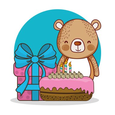 mutlu Doğum günü kartı sevimli hayvan çizgi vektör çizim grafik tasarım ile