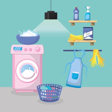 Aletleri vektör çizim grafik tasarım ile boş çamaşır odası