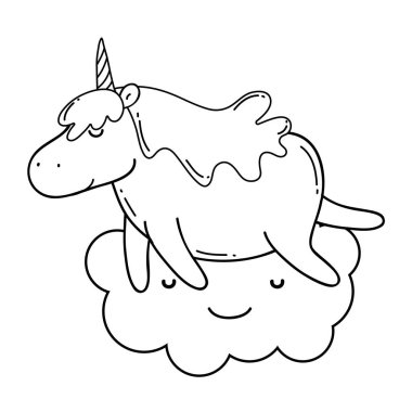 cute unicorn with cloud kawaii character vector illustration design clipart