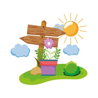 houseplant alan vektör çizim tasarım ile ahşap ok