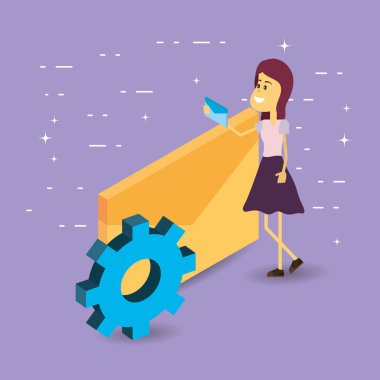 posta depolama ağ çizgi film kullanarak zarf tutan genç kadın