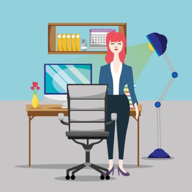 Office karikatür vektör çizim grafik tasarım çalışma iş kadını