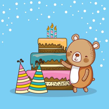 mutlu Doğum günü kartı sevimli hayvan çizgi vektör çizim grafik tasarım ile