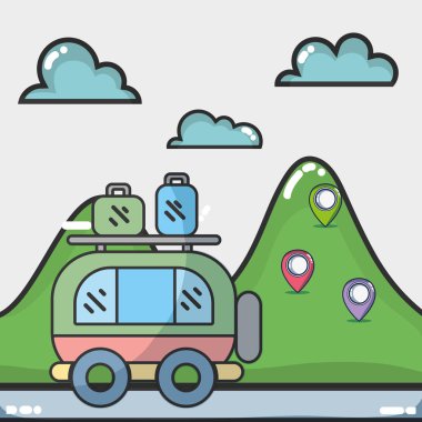 Tatil ve seyahat öğeleri çizgi film illüstrasyon grafik tasarım vektör