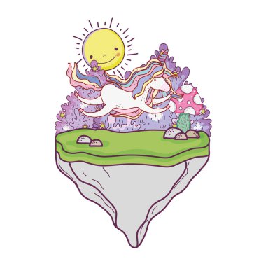 şirin peri masalı tek boynuzlu at manzara vektör çizim tasarım