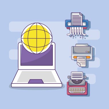 çalışma alanı ofis malzemeleri ve öğeleri karikatür vektör çizim grafik tasarım