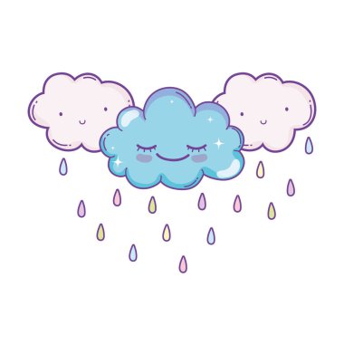 Şirin bulutlar cartoon gülümseyen ve yağmur illüstrasyon grafik tasarım vektör