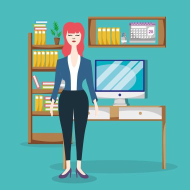 Office karikatür vektör çizim grafik tasarım çalışma iş kadını