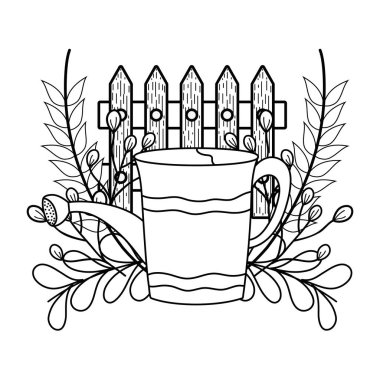 Bahçıvan duş yağmurlama ile yapraklar ve çiçekler illüstrasyon vektör