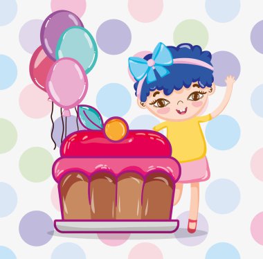 Kek ve balon çizgi film vektör çizim grafik tasarım ile kız
