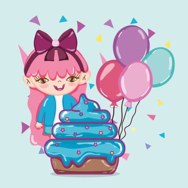 Kız ve cupcake balonlu illüstrasyon grafik tasarım vektör