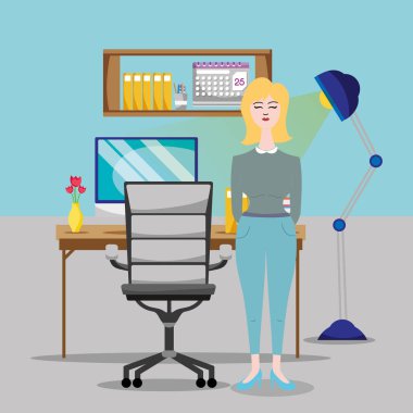 Office karikatür vektör çizim grafik tasarım çalışma iş kadını