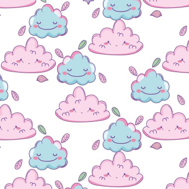 Şirin bulutlar arka plan desen çizgi film illüstrasyon grafik tasarım vektör
