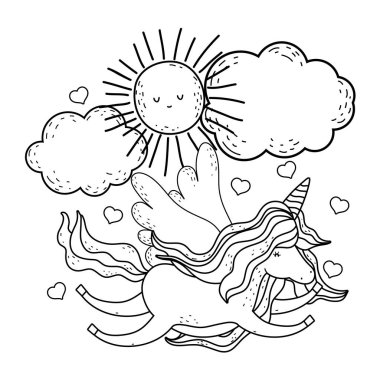 bulutlar ve güneş vektör çizim tasarım olan şirin peri masalı at