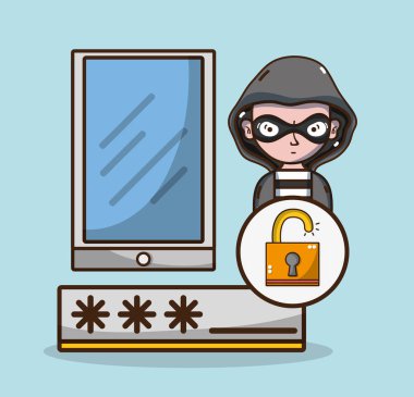 Öğeler ve simgeler sistem teknoloji karikatürler hacker ve güvenlik illüstrasyon grafik tasarım vektör