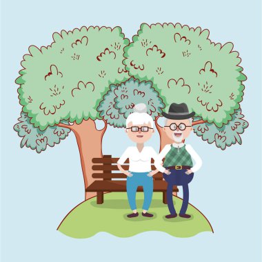 dedesi çifte birlikte park çizgi film vektör çizim grafik tasarım seviyorum