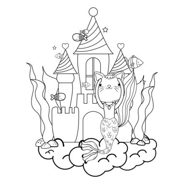 kale denizaltı vektör çizim tasarım ile şirin purrmaid