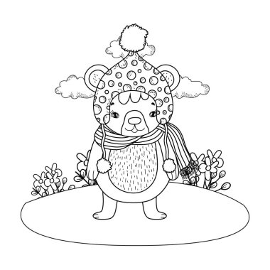 sevimli küçük ayıcık şapkalı kamp vektör çizim tasarım