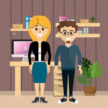 Bilgisayar ile office vektör çizim grafik tasarım çalışma iş ekip çalışması