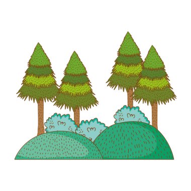 ağaçlar kırsal manzara yuvarlak simge vektör çizim grafik tasarım