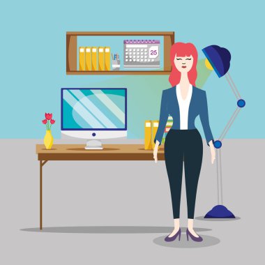 Office karikatür vektör çizim grafik tasarım çalışma iş kadını