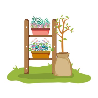 chelf Bahçe houseplants vektör çizim tasarım ile