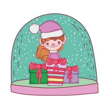 Sevimli Noel Baba Yardımcısı hediyeler ile vektör çizim tasarım