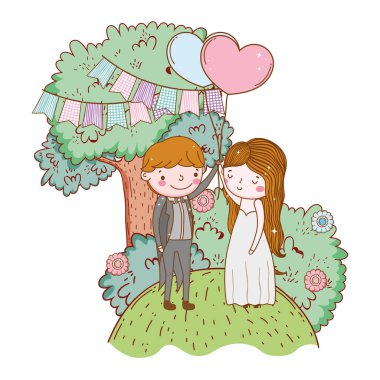 Çift Düğün Sevimli çizgi vektör halat