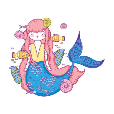 sevimli deniz kızı Peri masalları illüstrasyon tasarım vektör