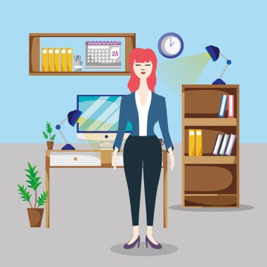 Office karikatür vektör çizim grafik tasarım çalışma iş kadını