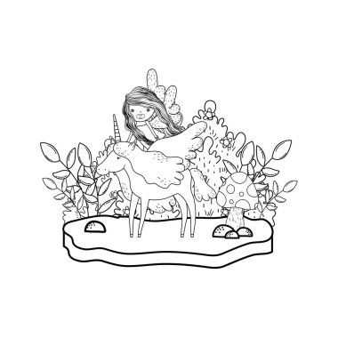 tek boynuzlu at ve peri manzara vektör çizim tasarım