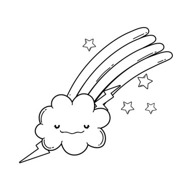Şirin bulut ve gökkuşağı çizgi film illüstrasyon grafik tasarım vektör