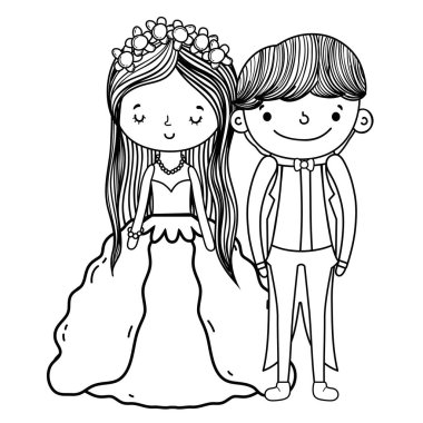 Çift Düğün Sevimli çizgi vektör çizim grafik tasarım