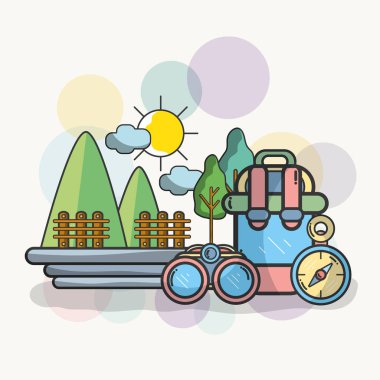 Tatil ve seyahat öğeleri çizgi film illüstrasyon grafik tasarım vektör