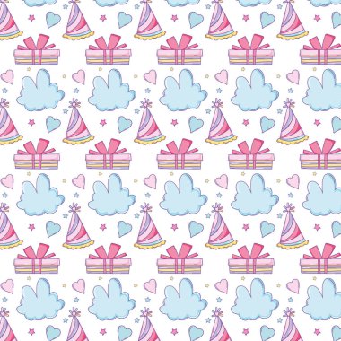 Doğum günü arka plan sevimli çizgi film desenler vektör çizim grafik tasarım