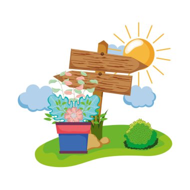 houseplant alan vektör çizim tasarım ile ahşap ok