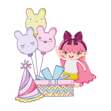 Mutlu Doğum günü kızı hediye kutusu ve balon sevimli çizgi film vektör çizim grafik tasarım ile