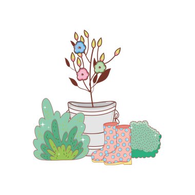 Bahçıvan çiçek Bahçe vektör çizim tasarım ile lastik çizmeler